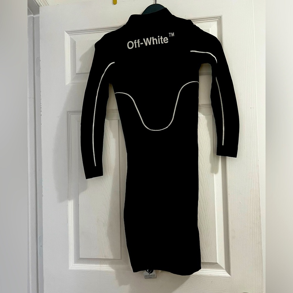 New Off white Stamp logo-print jersey dress